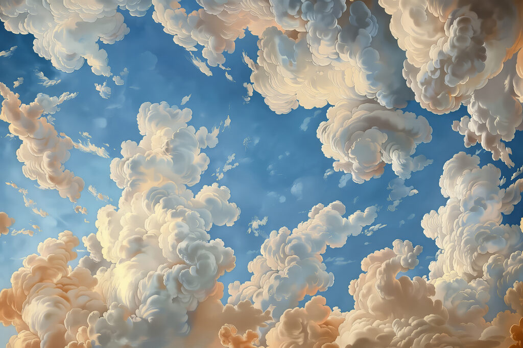 Clouds framing blue sky — full design