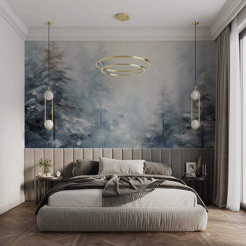 Pines in cold mist — interior 1