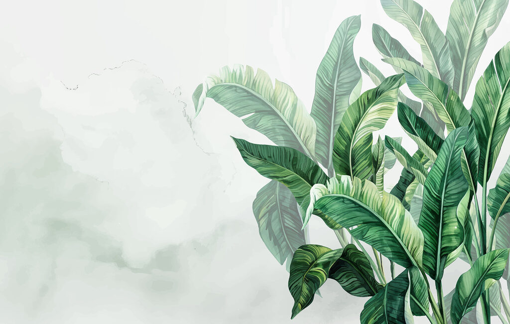 Leaves beside pale space — full design