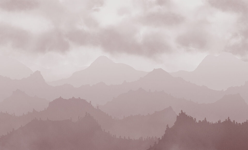 Wooded mountains under clouds — full design