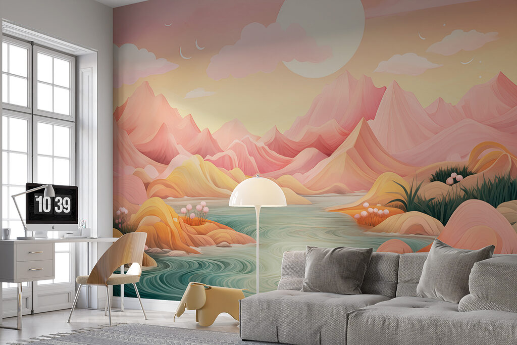River between pink mountains — interior 1