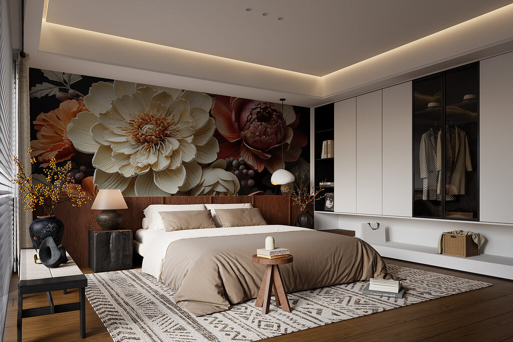 Warm flowers on black — interior 1