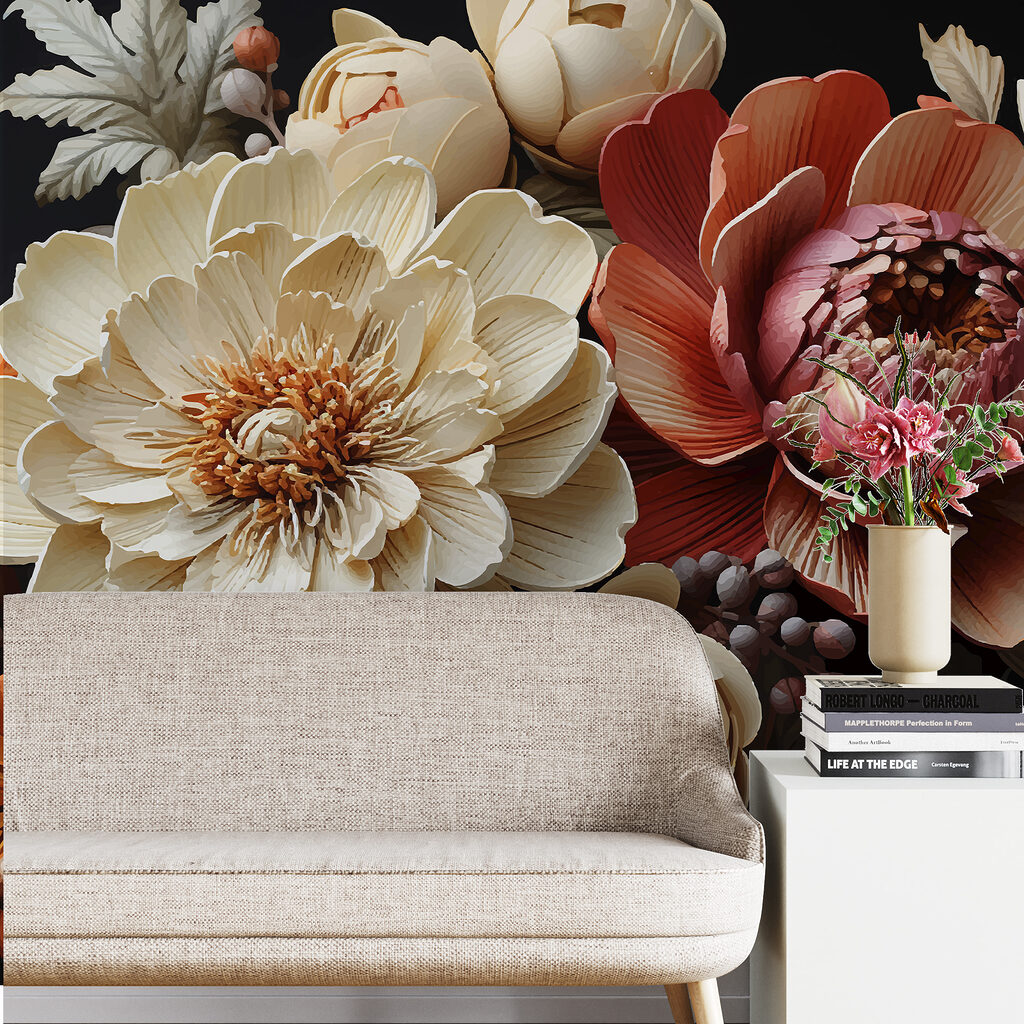 Warm flowers on black — interior 2