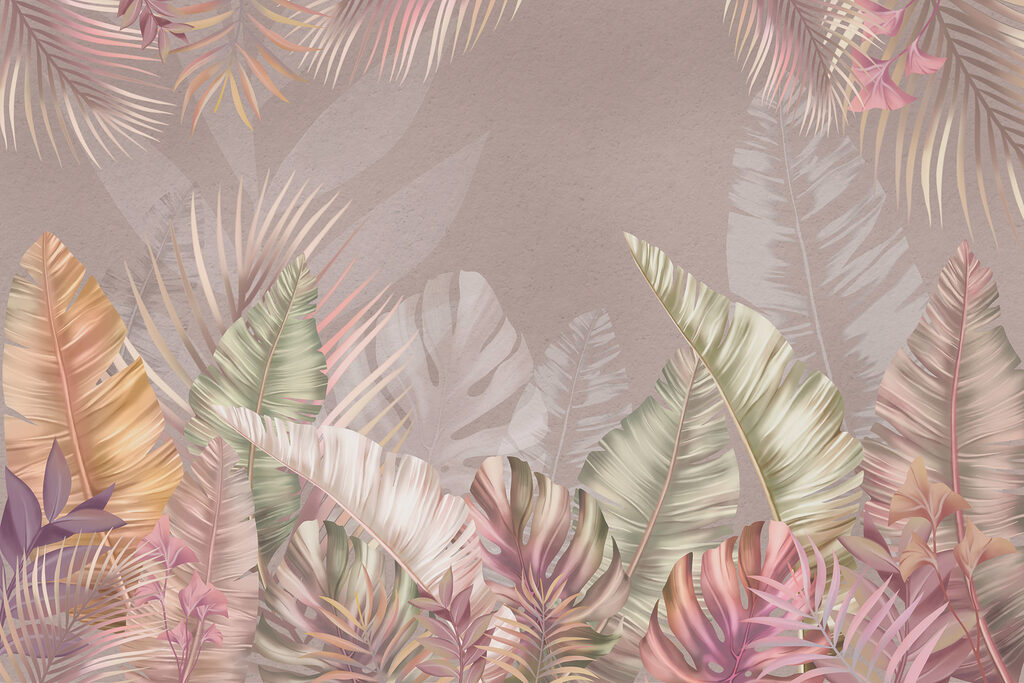 Pastel tropical leaves — full design