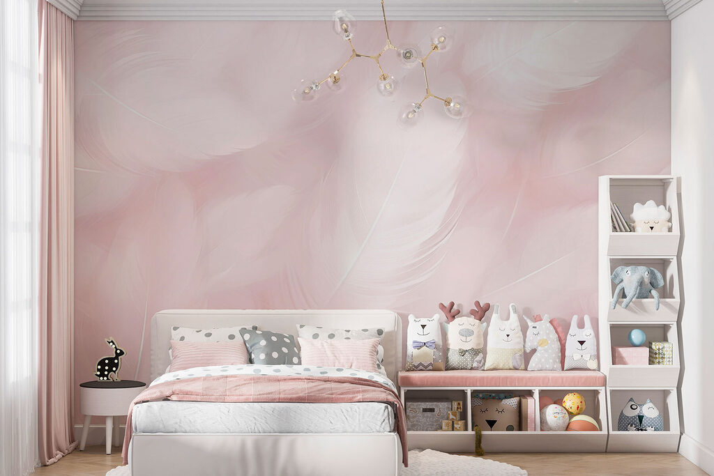 White feathers on pink — interior 4