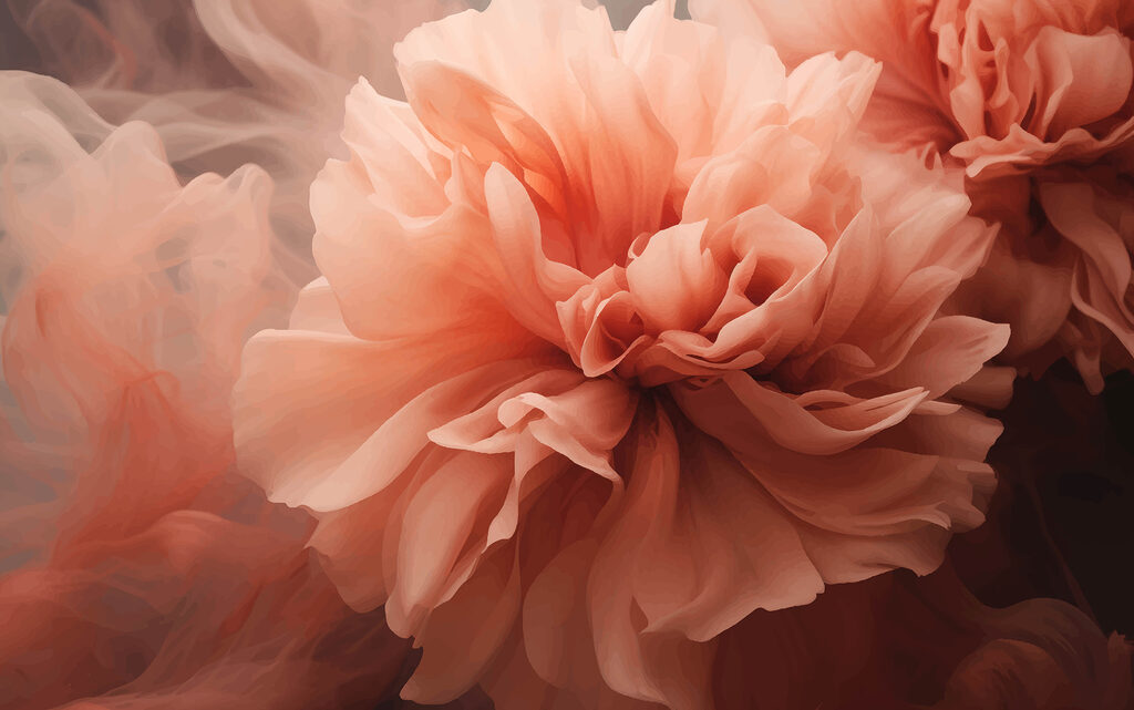 Peach peony, smoky edges — full design
