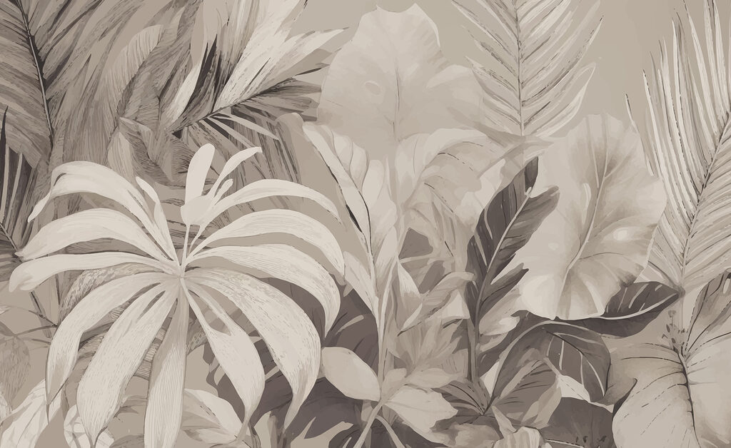 Grey tropical leaves — full design