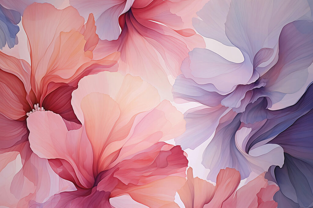Pink flowers, lilac edges — full design