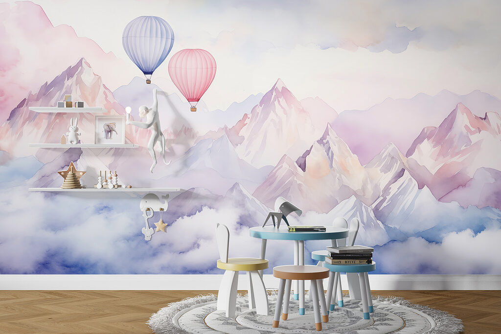 Two balloons above mountains — interior 4