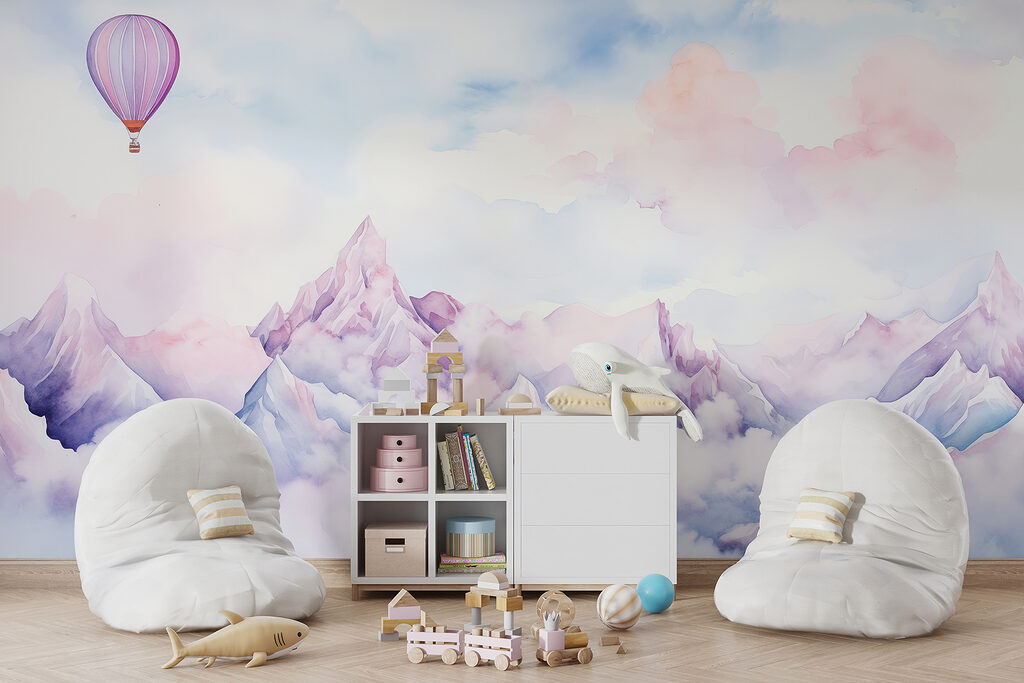 Lilac balloon above peaks — interior 4