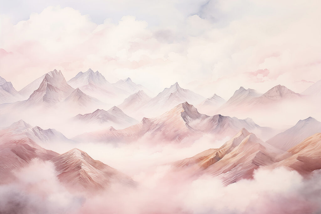 Mountain ridges in clouds — full design