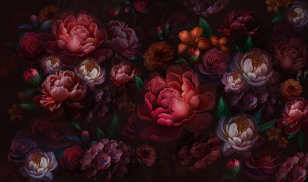 Dark red night flowers — full design