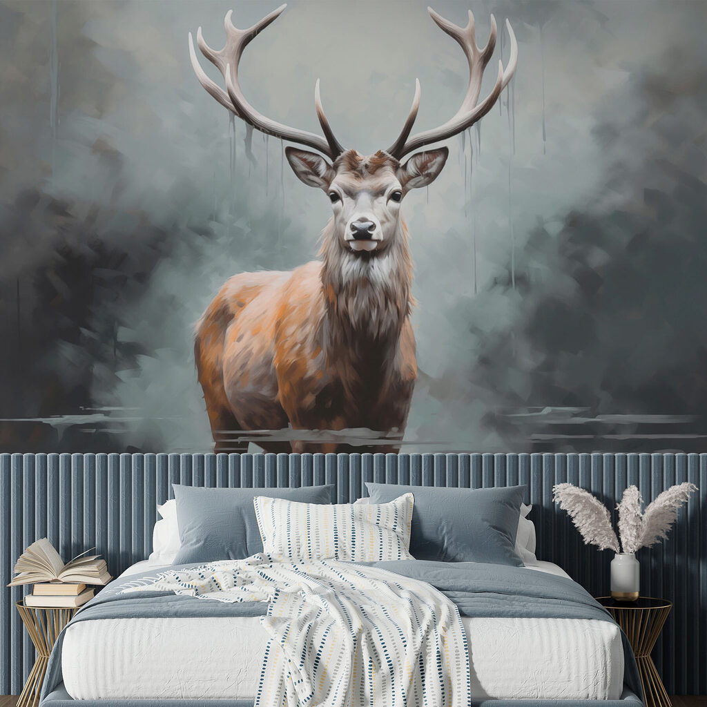 Stag in misty water — interior 1