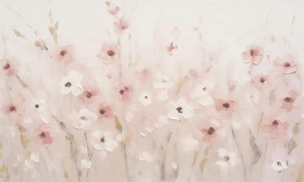 Pink meadow in mist — full design