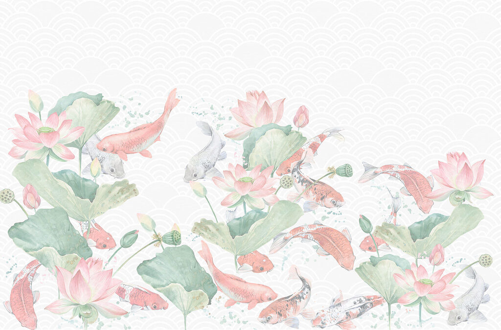 Fish among lotus flowers — full design