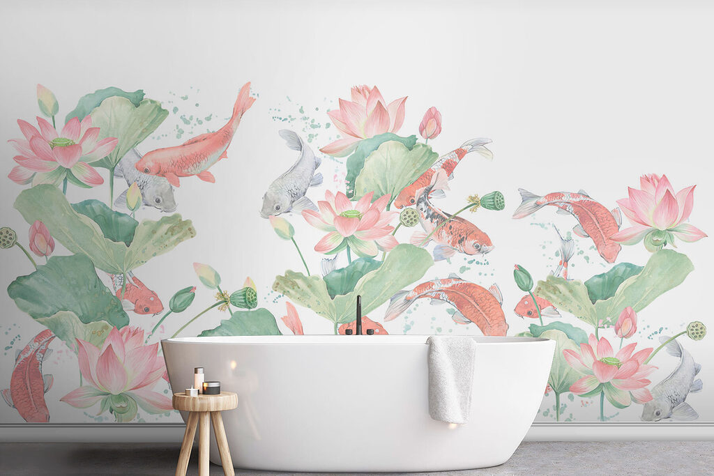 Koi Among Lotus in an interior