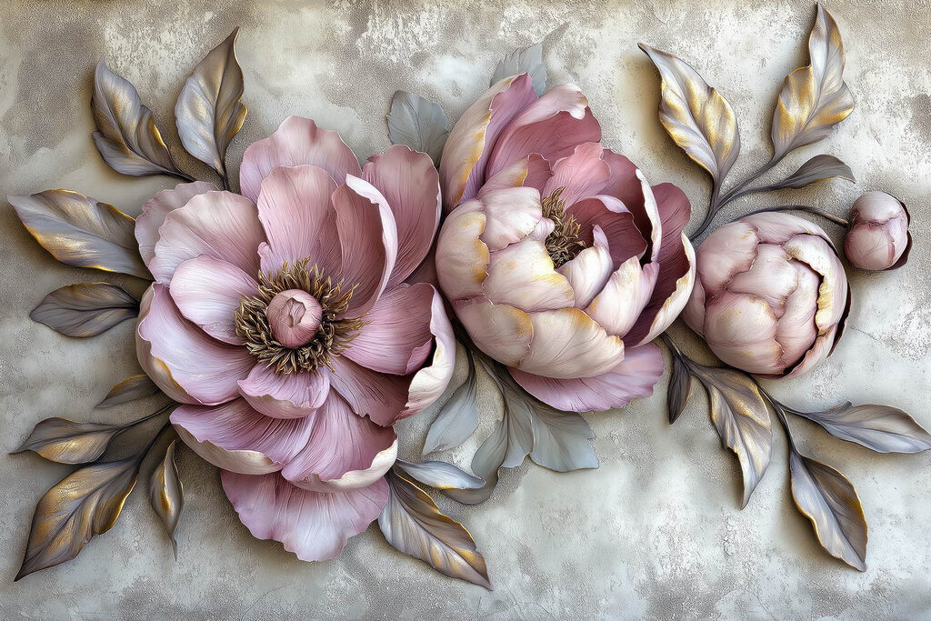Lilac peonies in relief — full design