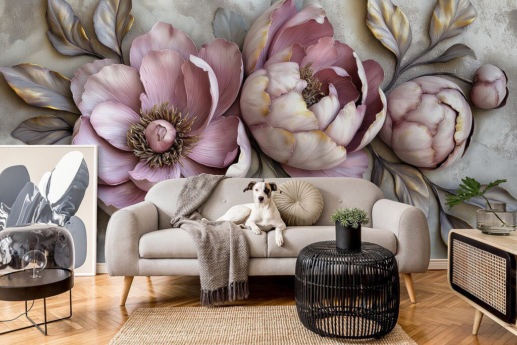 Lilac peonies in relief — interior 4