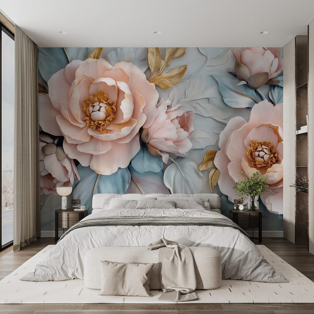 Pink flowers between leaves — interior 1