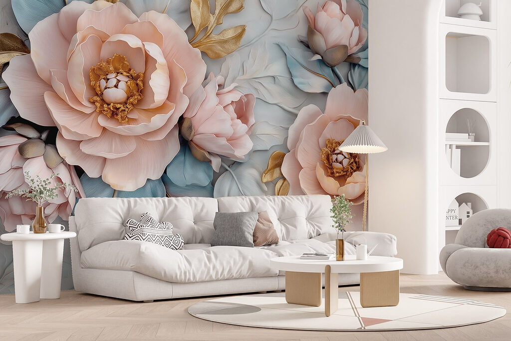 Pink flowers between leaves — interior 3