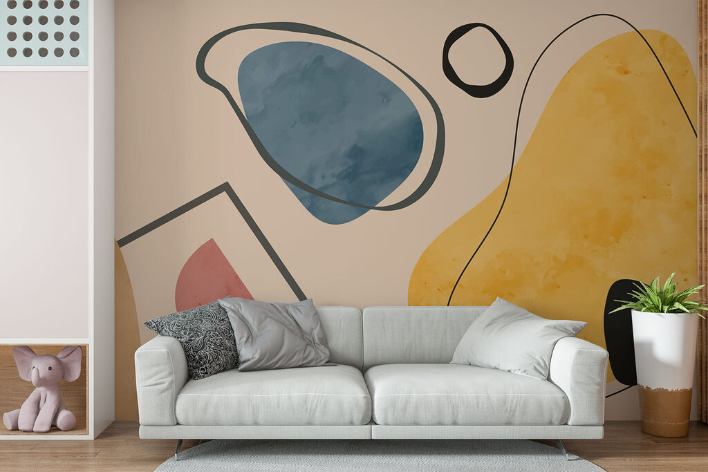 Ochre shapes with outlines — interior 1