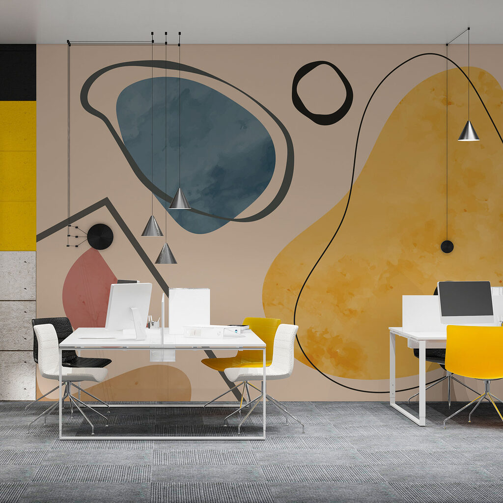 Ochre shapes with outlines — interior 3