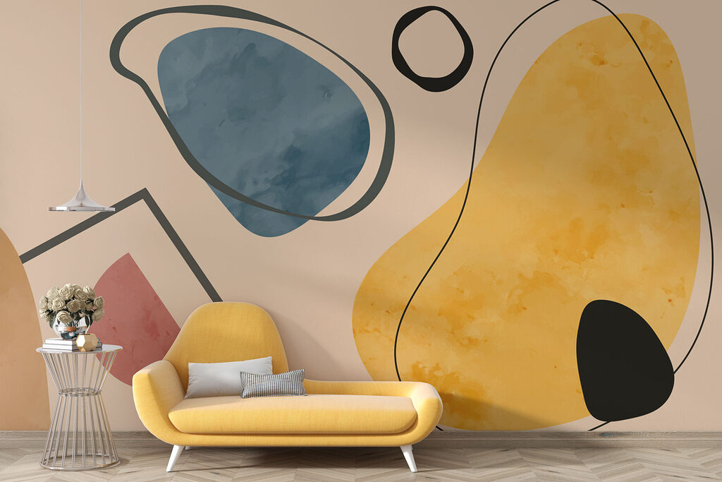 Ochre shapes with outlines — interior 4