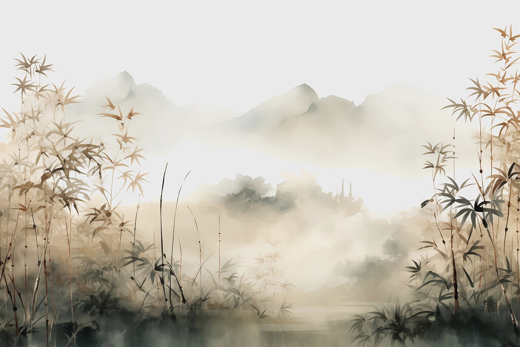 Bamboo in golden mist — full design