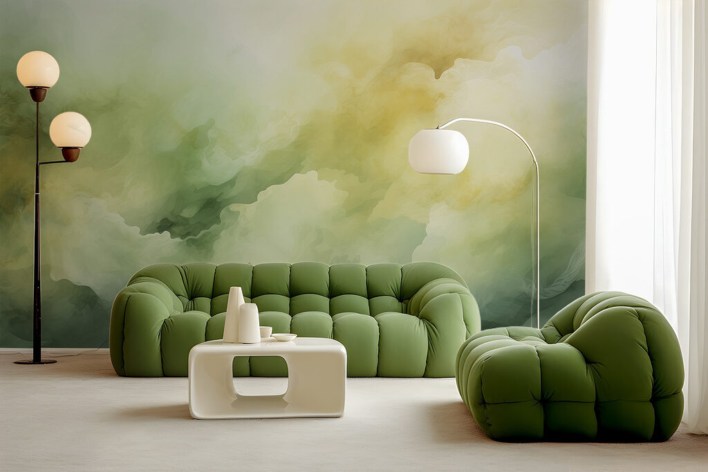 Yellow-green watercolour clouds — interior 1