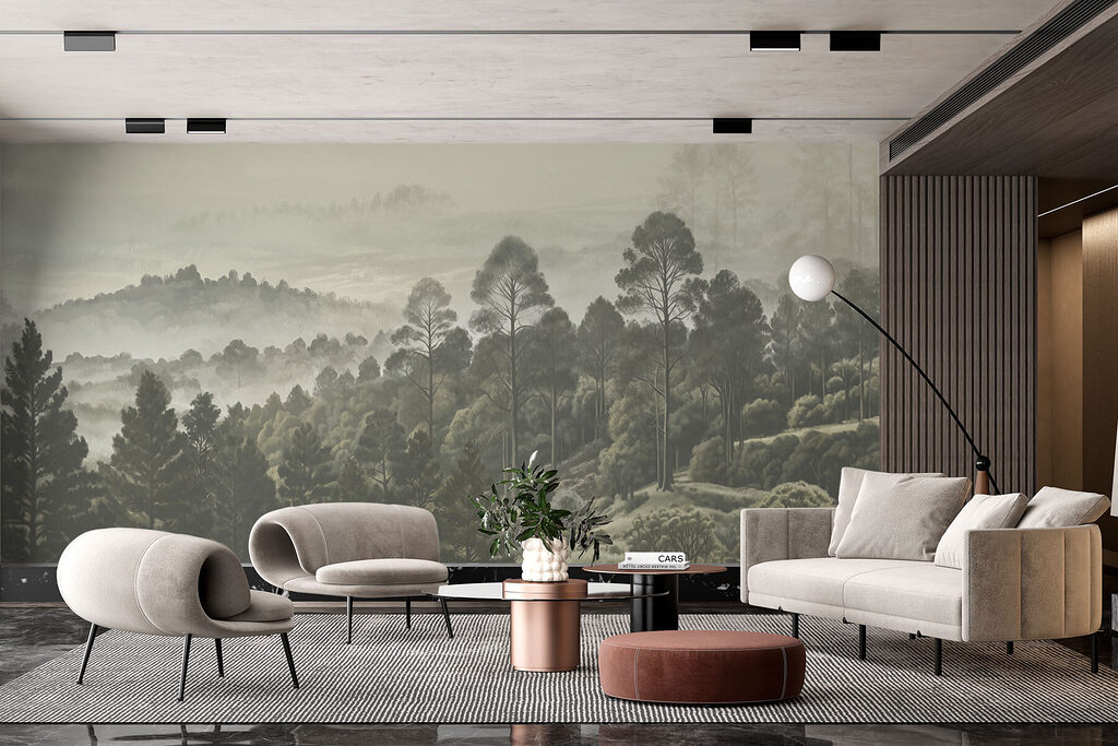 Wooded hills in mist — interior 1