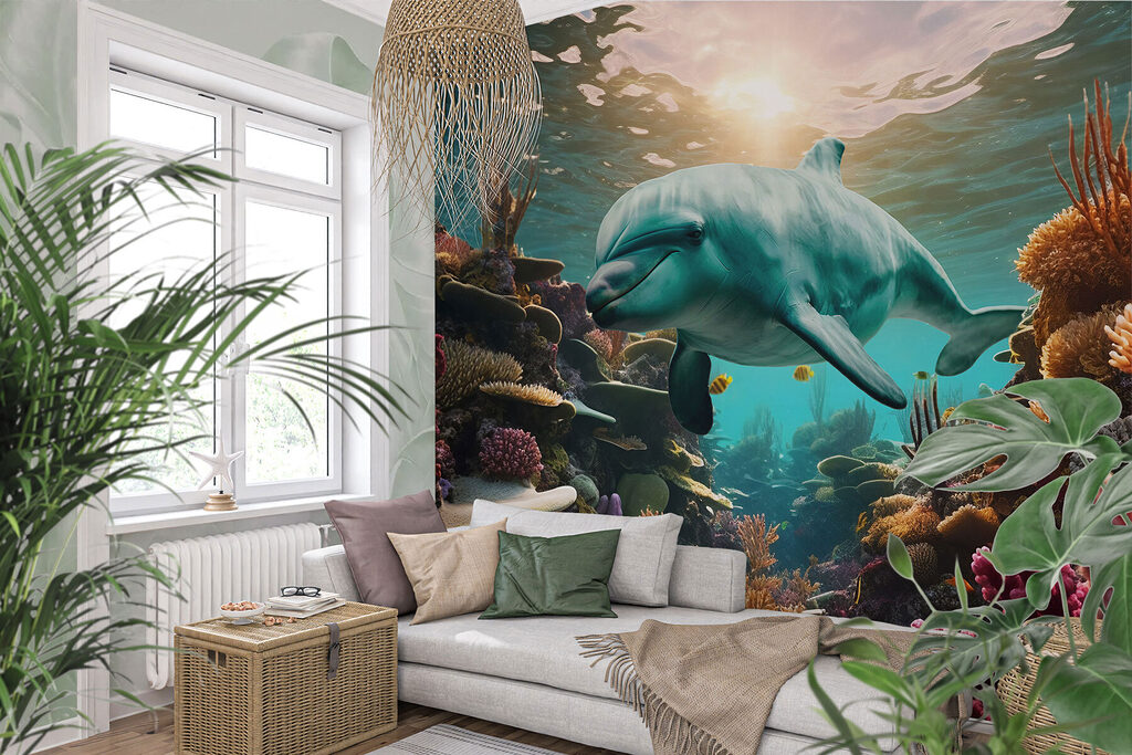 Dolphin among warm corals — interior 2