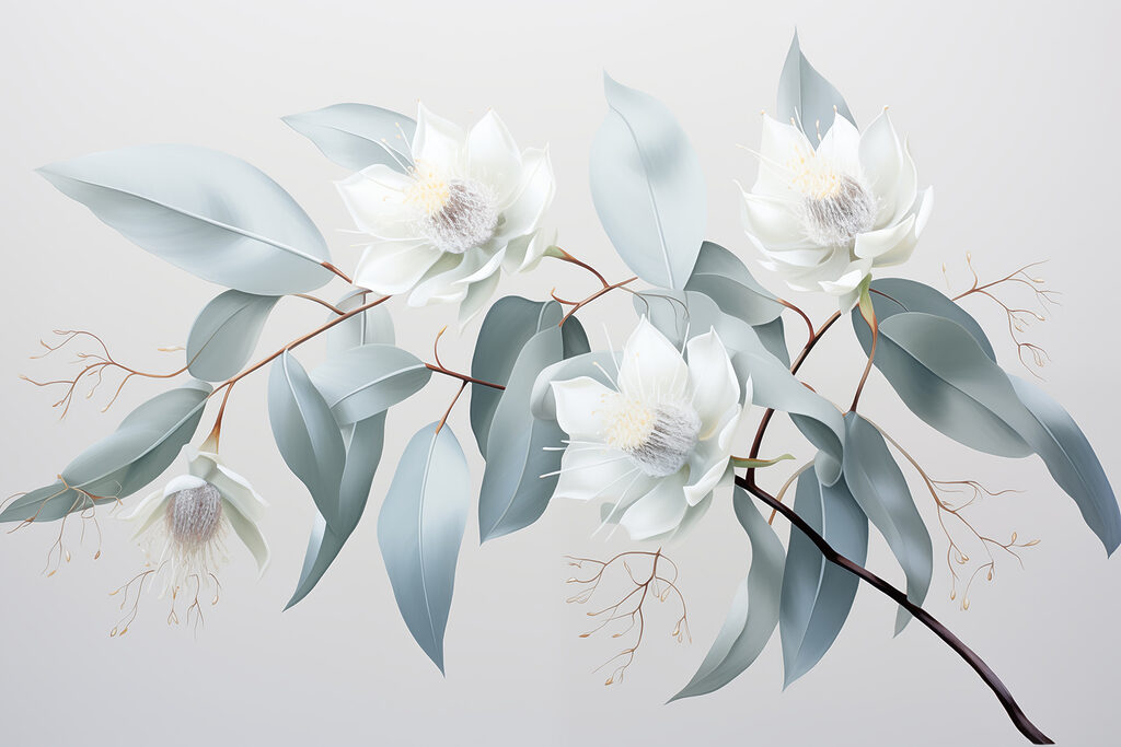 White flowers, blue-grey leaves — full design
