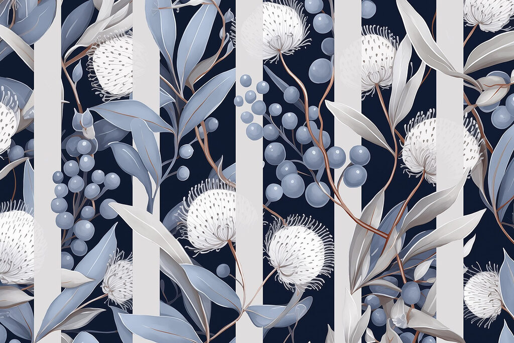 Flower umbels between stripes — full design