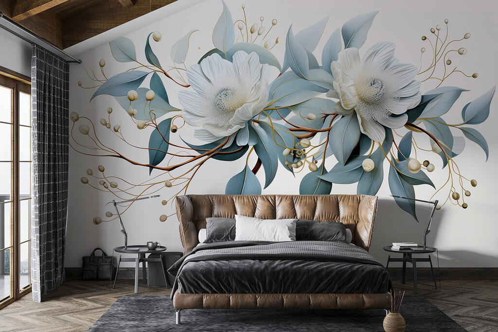 White flowers, golden twigs — interior 1