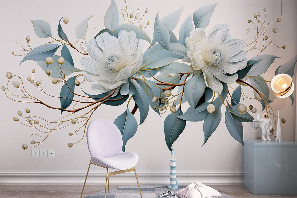 White flowers, golden twigs — interior 3