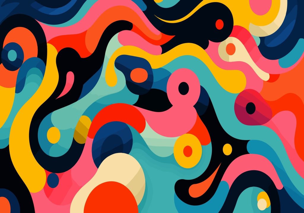 Colourful curls on black — full design