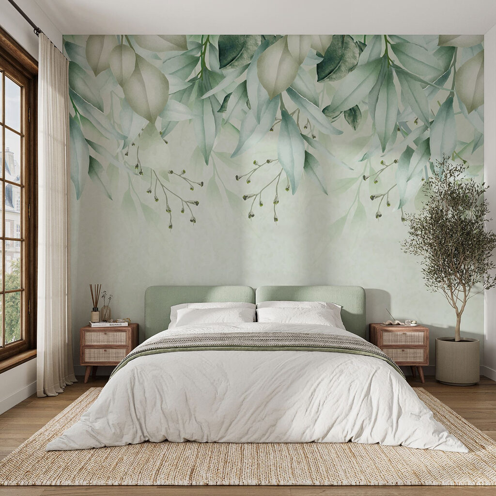 Mint green twig border — interior 1