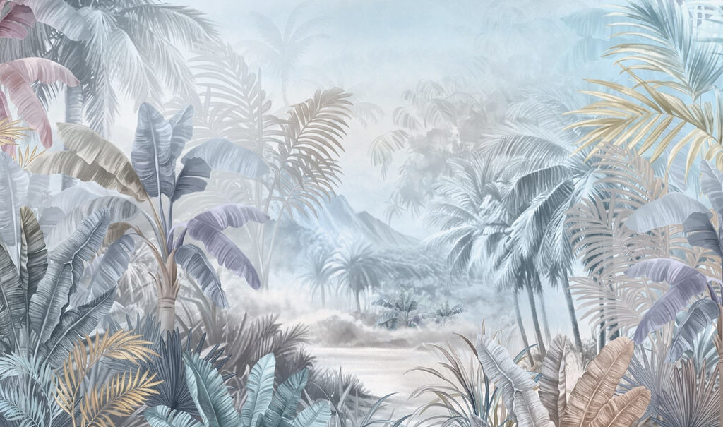 Tropical lake, soft mist — full design