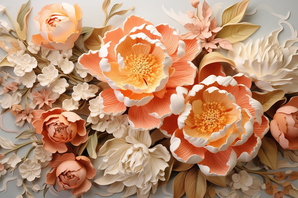 Peach flowers in relief — full design