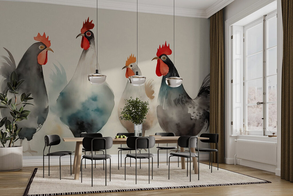 Hens in soft watercolour — interior 1