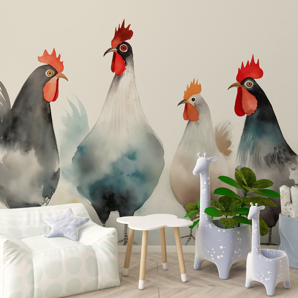 Hens in soft watercolour — interior 2