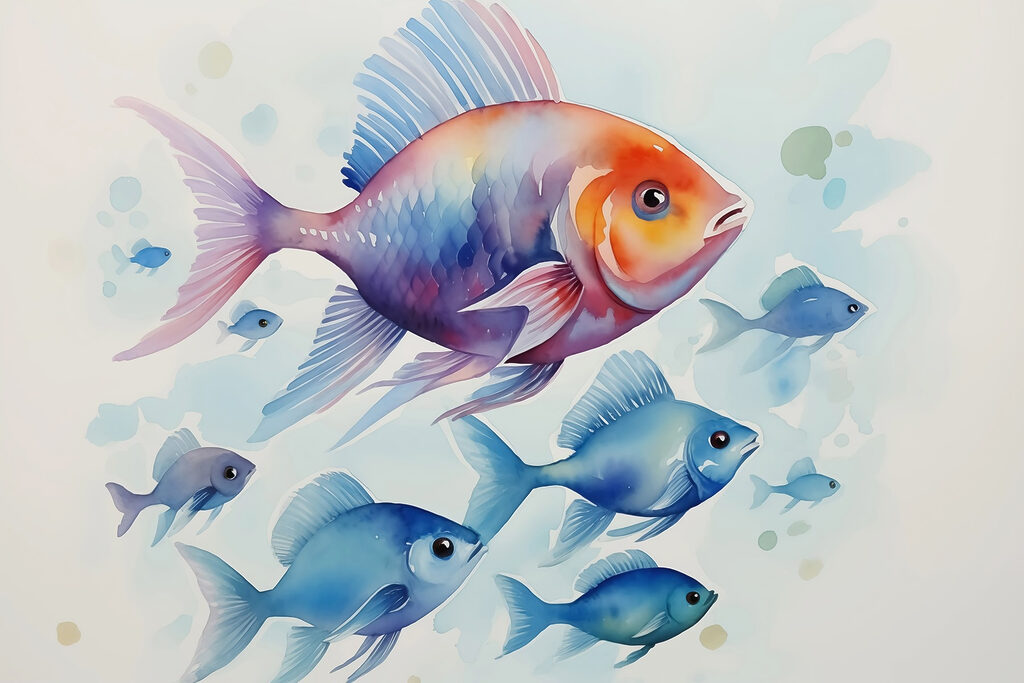 Colourful fish in watercolour — full design