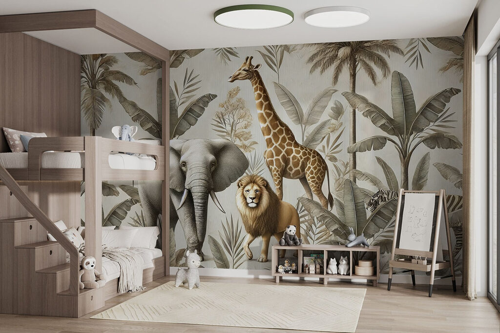 Animals beneath pale palms — interior 2