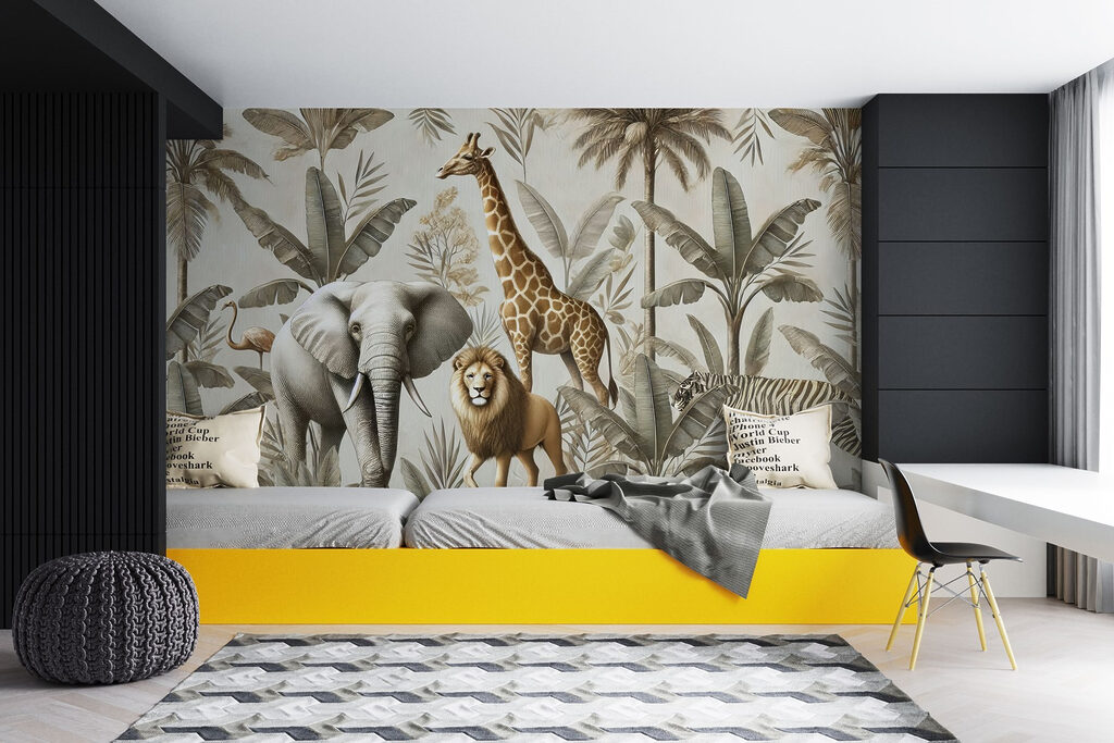 Animals beneath pale palms — interior 3