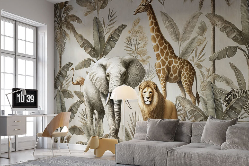 Animals beneath pale palms — interior 4