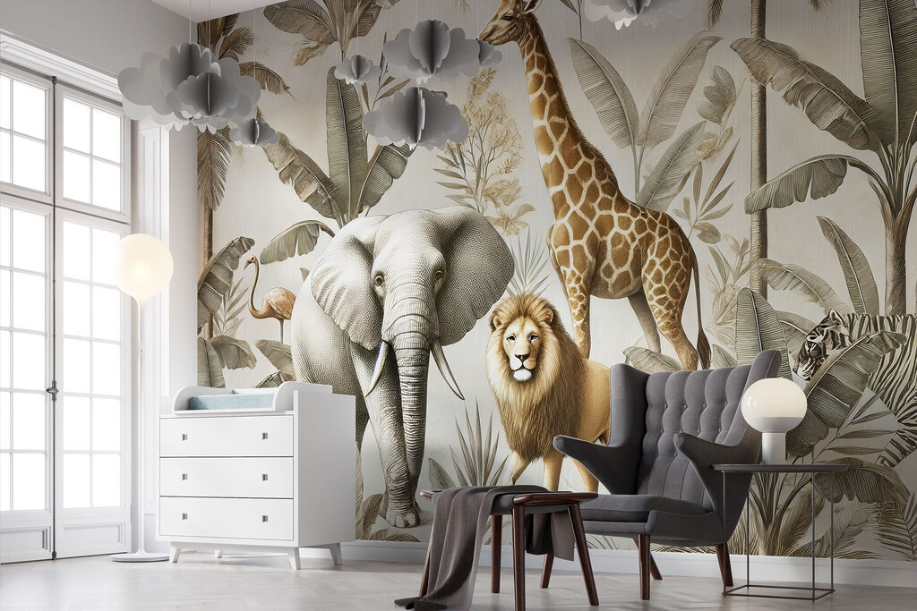 Animals beneath pale palms — interior 5
