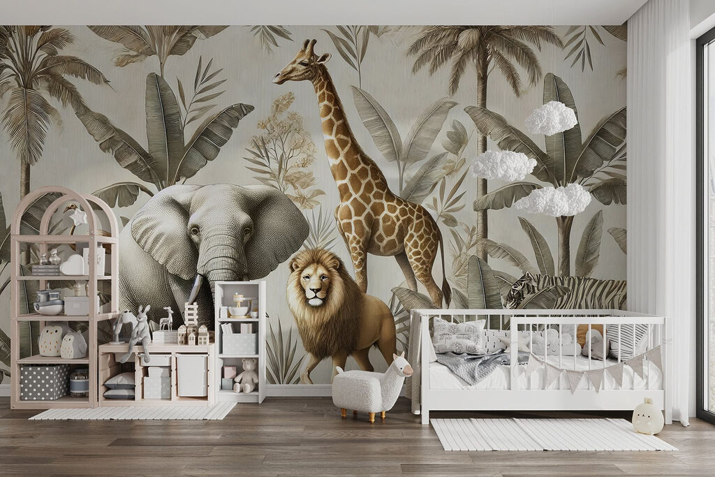 Animals beneath pale palms — interior 6