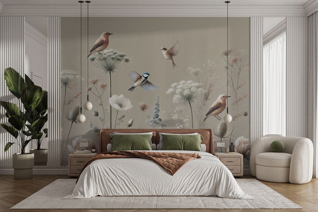 Small birds among wildflowers — interior 1