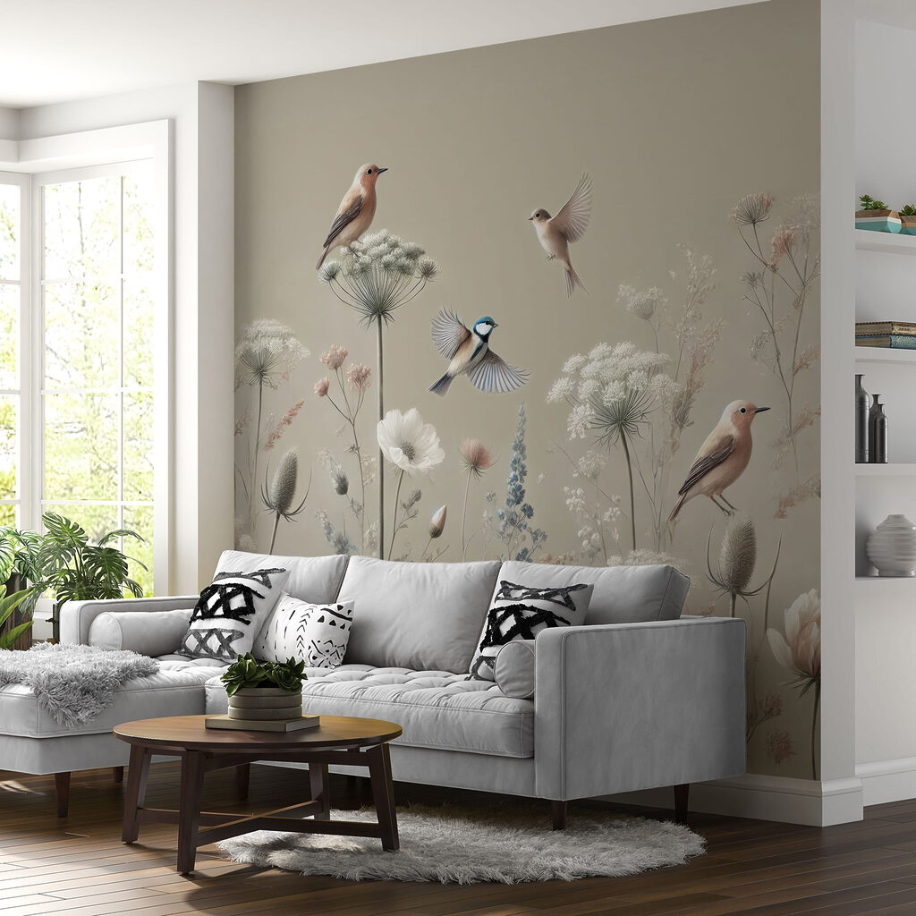 Small birds among wildflowers — interior 2
