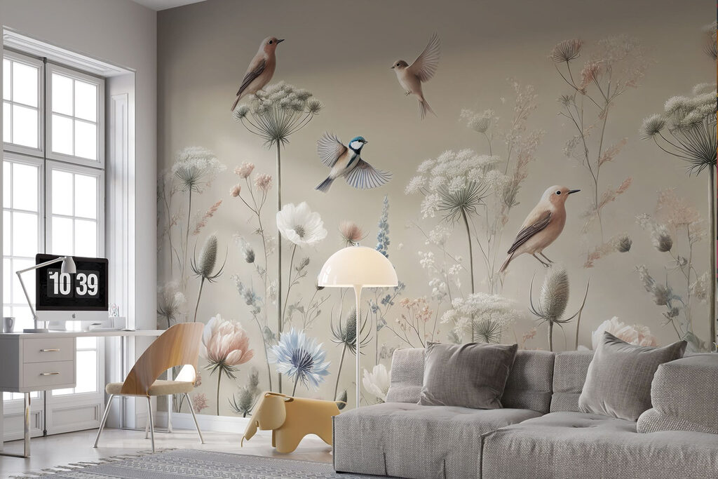 Small birds among wildflowers — interior 6